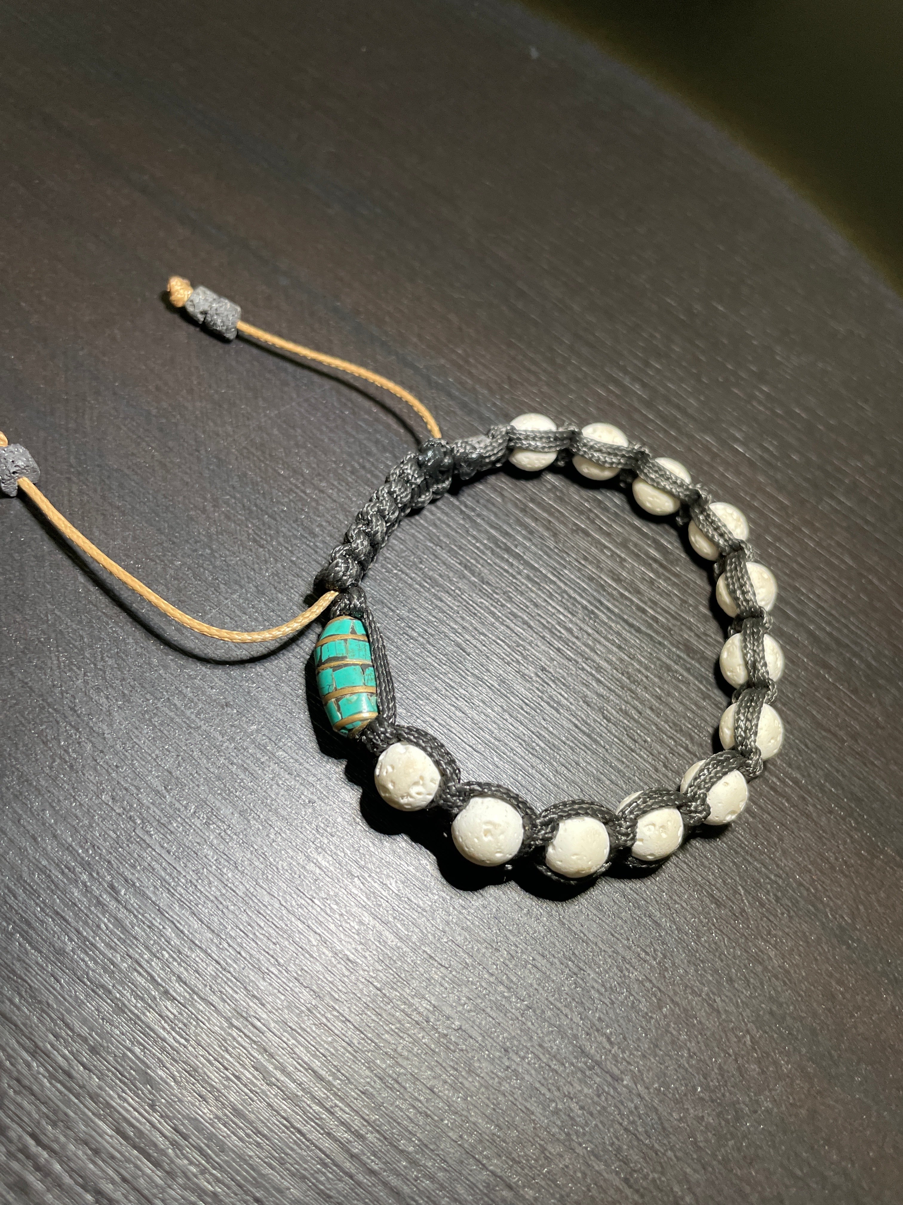White Volcanic Lava, Turquoise Handmade Bracelet