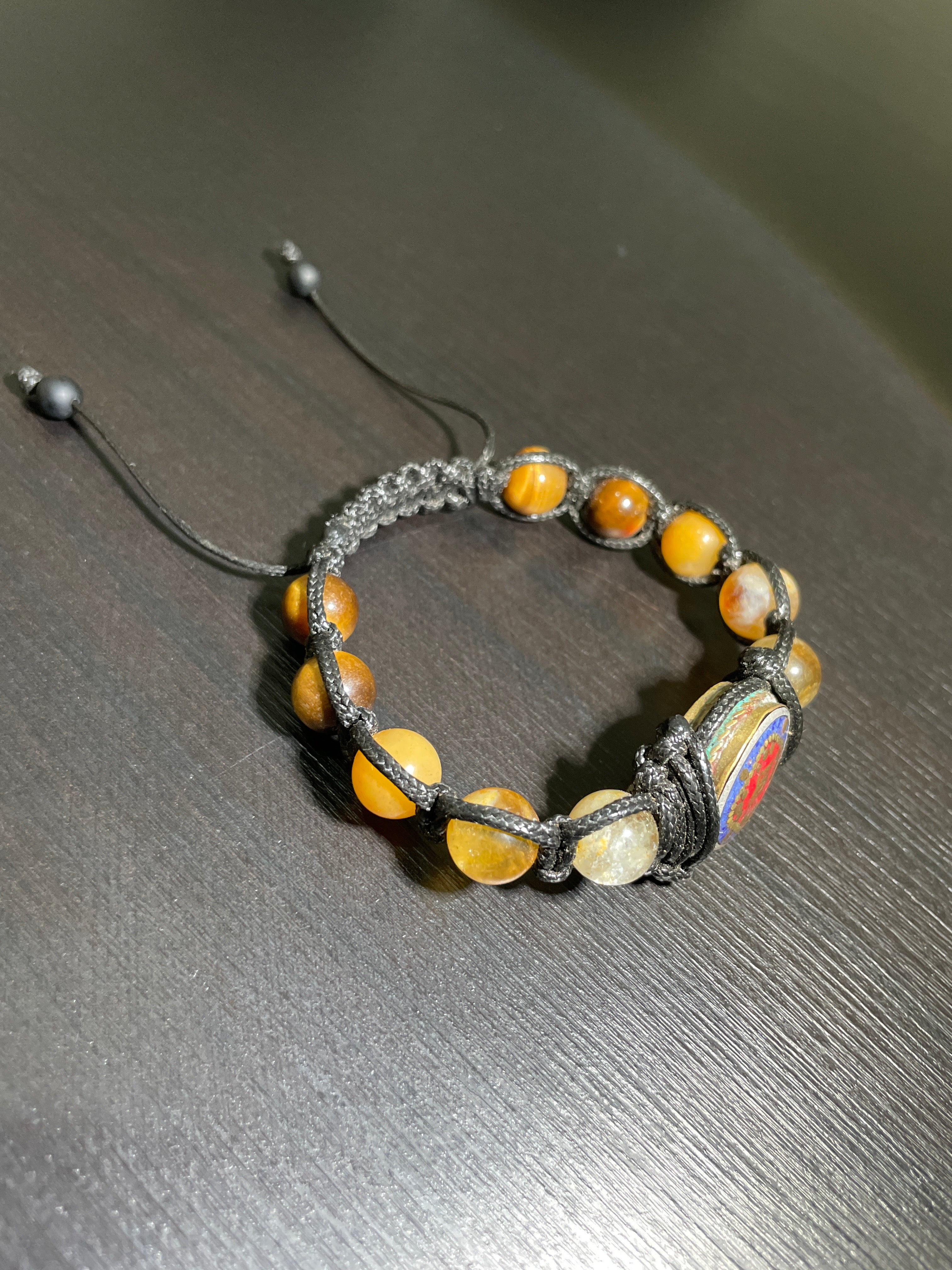 Tiger Eye, Yellow Jade, Citrine, Lapis Lazuli & Coral Handmade Bracelet