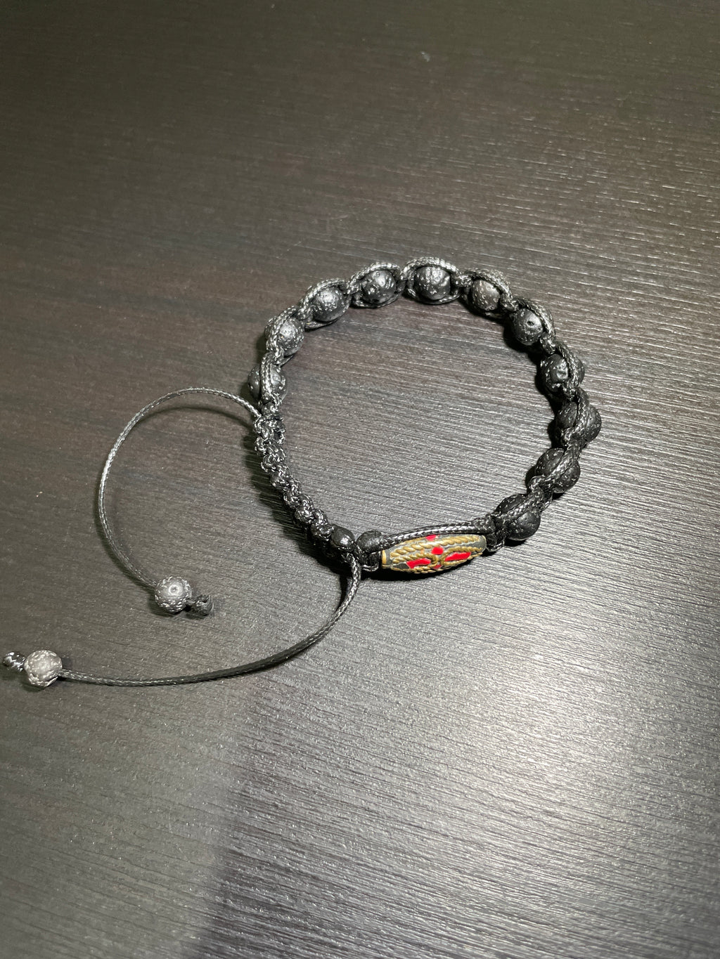 Nepal Coral in Brass, Volcanic Lava Handmade Bracelet