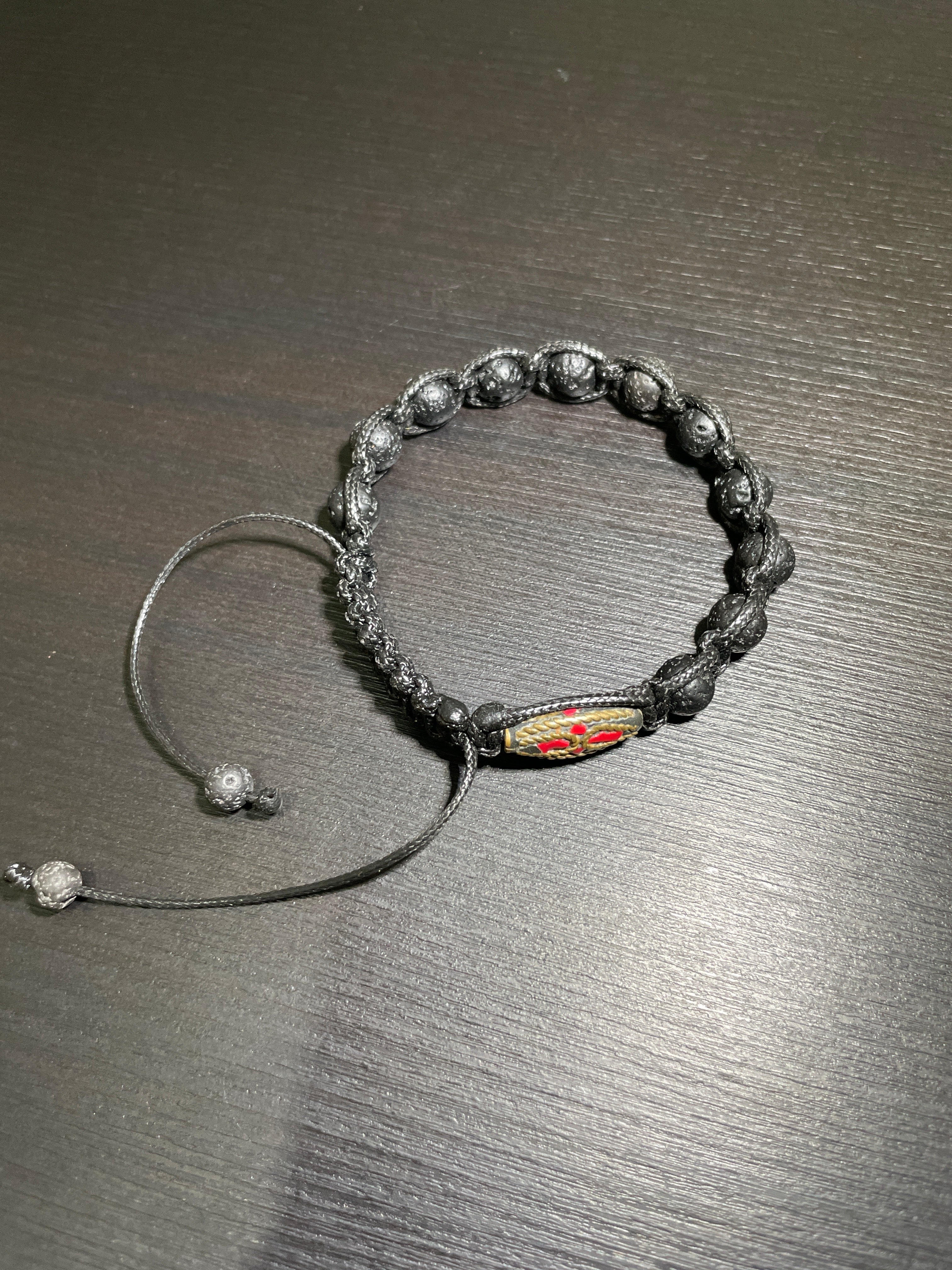 Nepal Coral in Brass, Volcanic Lava Handmade Bracelet