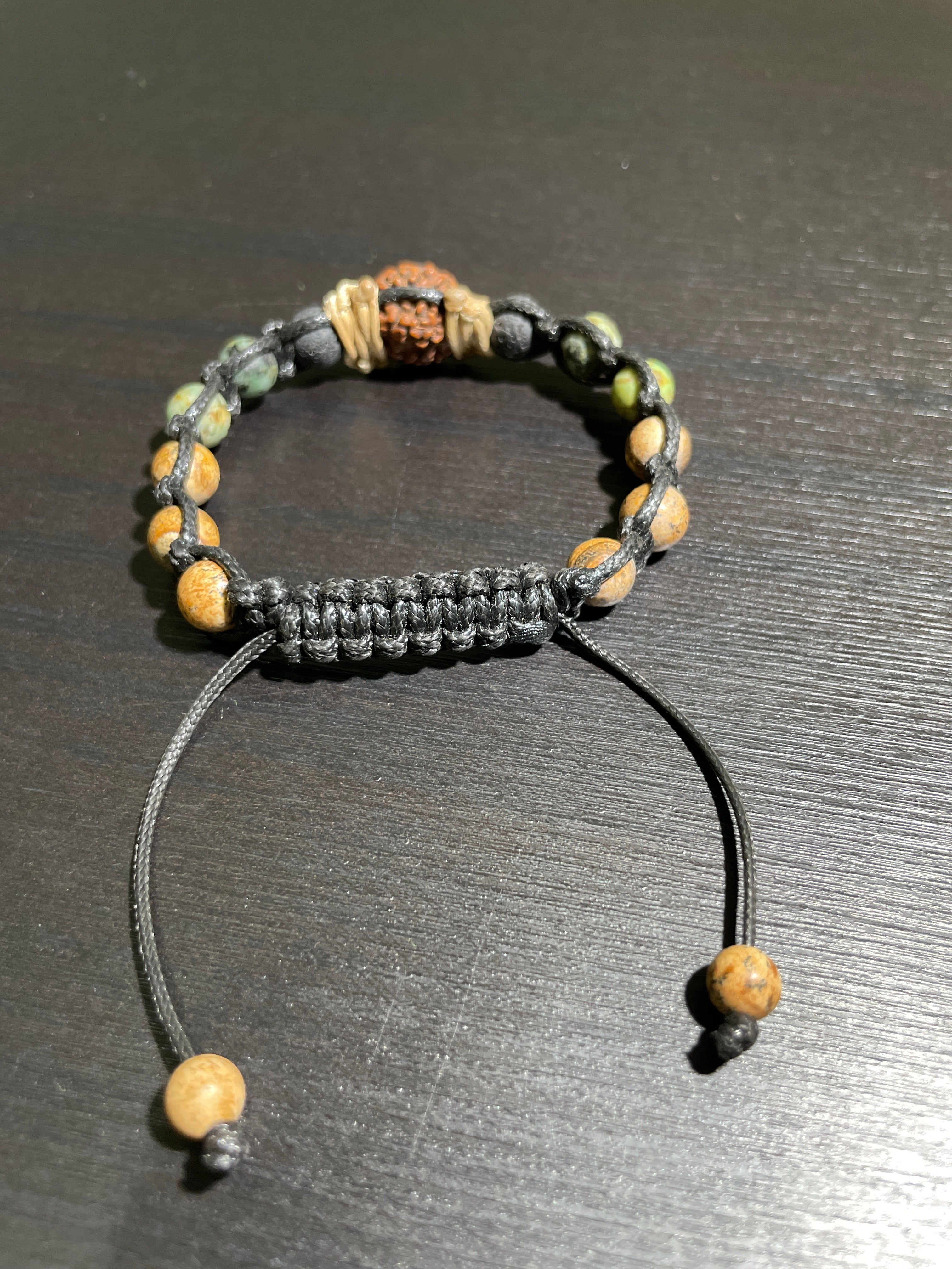 Handmade Bracelet picture jasper, african turquoise, lava stone, and mukhi seed stone
