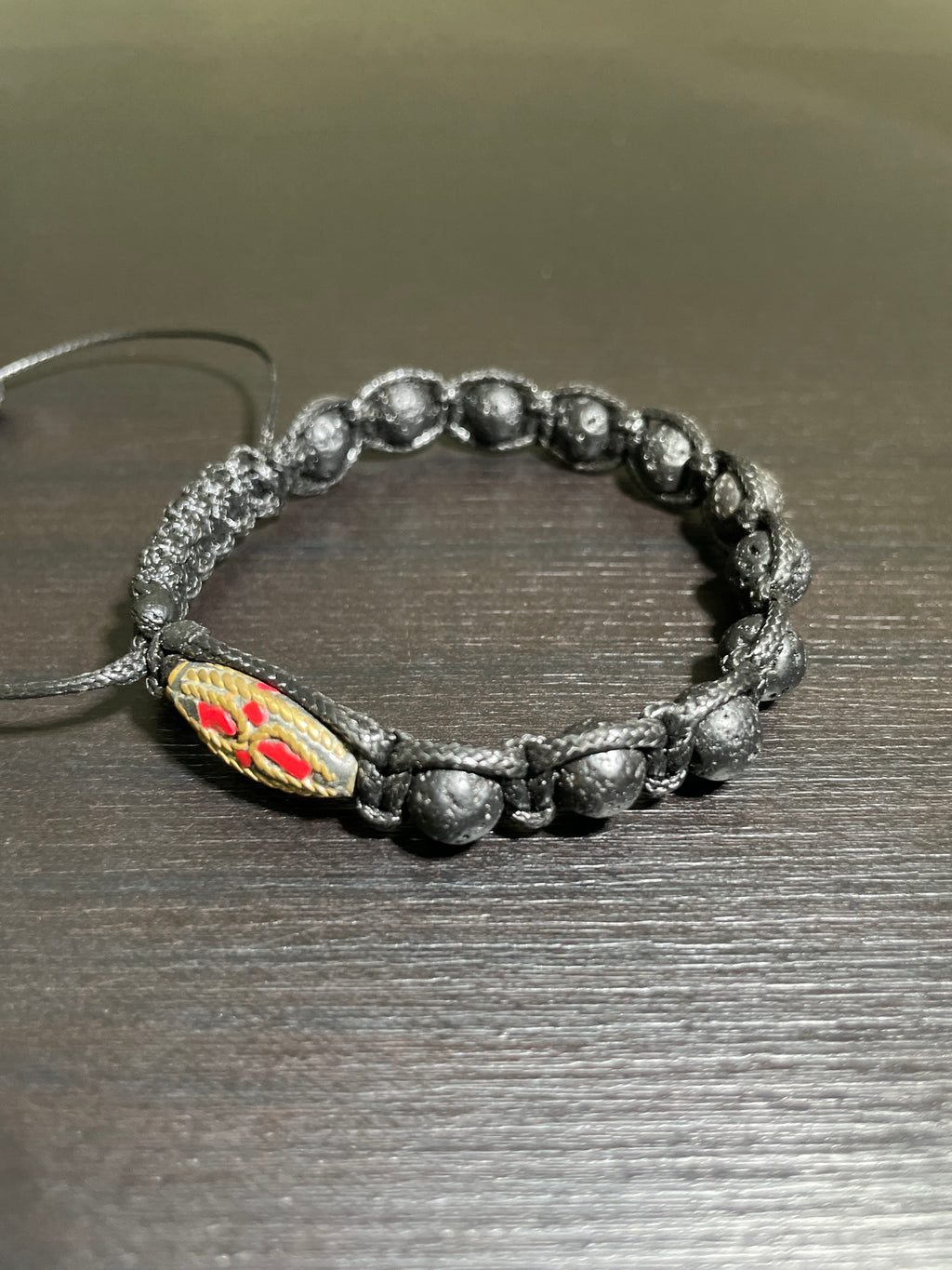 Nepal Coral in Brass, Volcanic Lava Handmade Bracelet