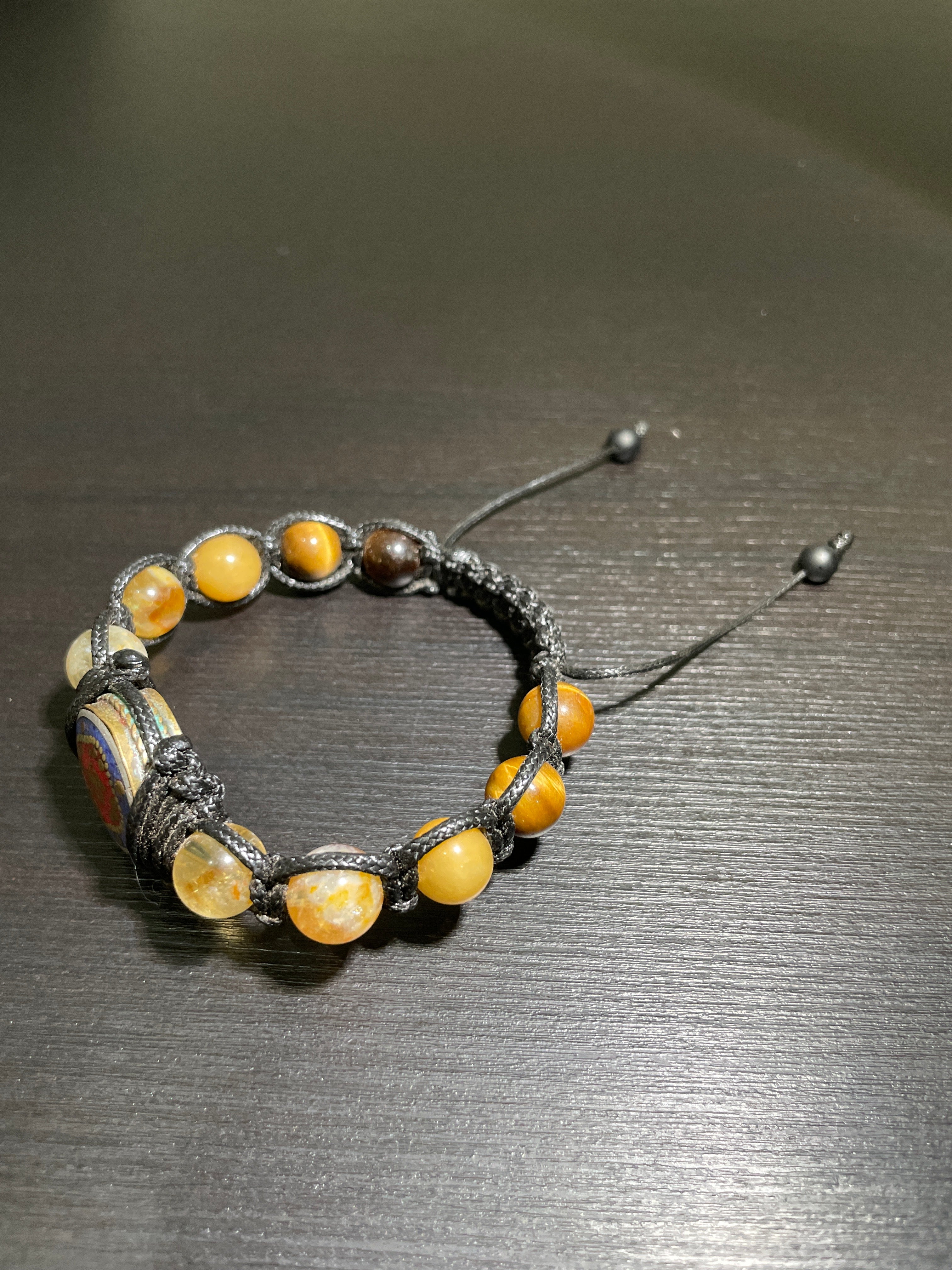 Tiger Eye, Yellow Jade, Citrine, Lapis Lazuli & Coral Handmade Bracelet