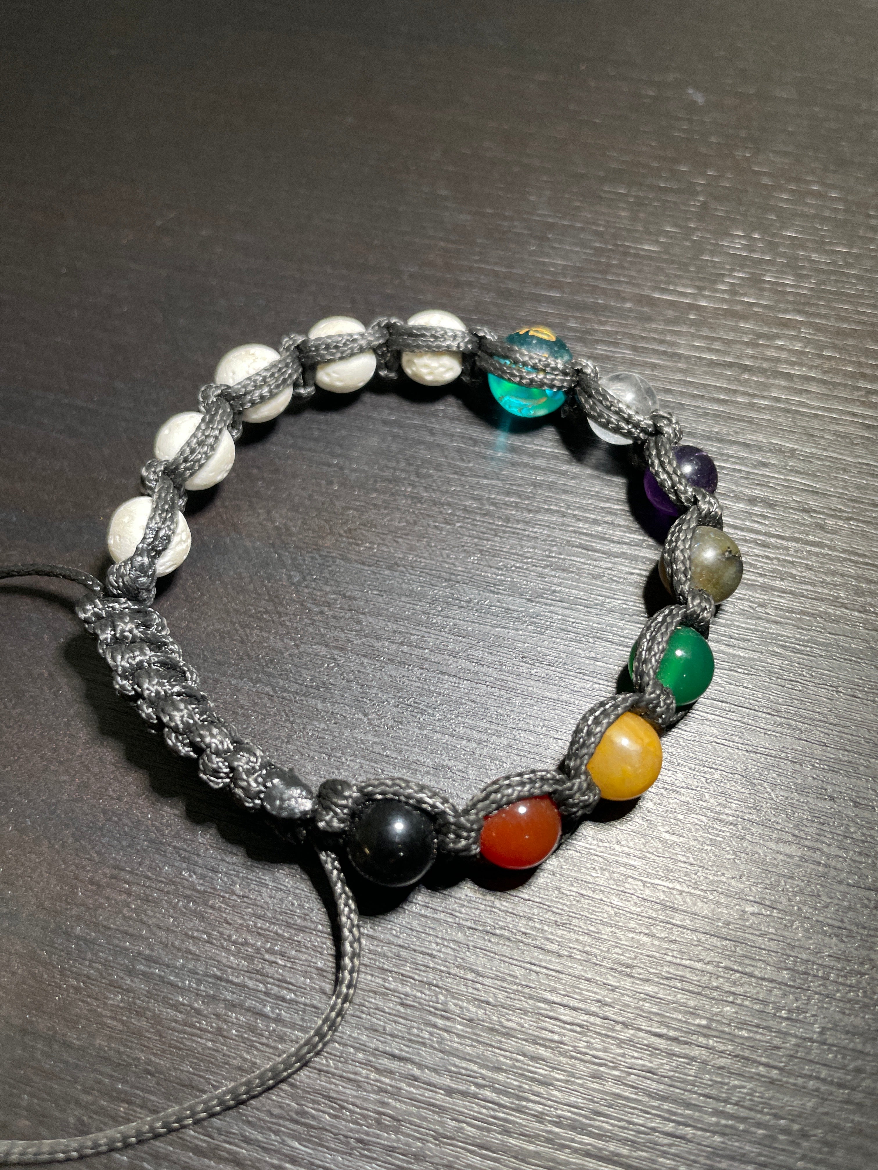 7 Chakras, Mantra, White Volcanic Lava Handmade Bracelet