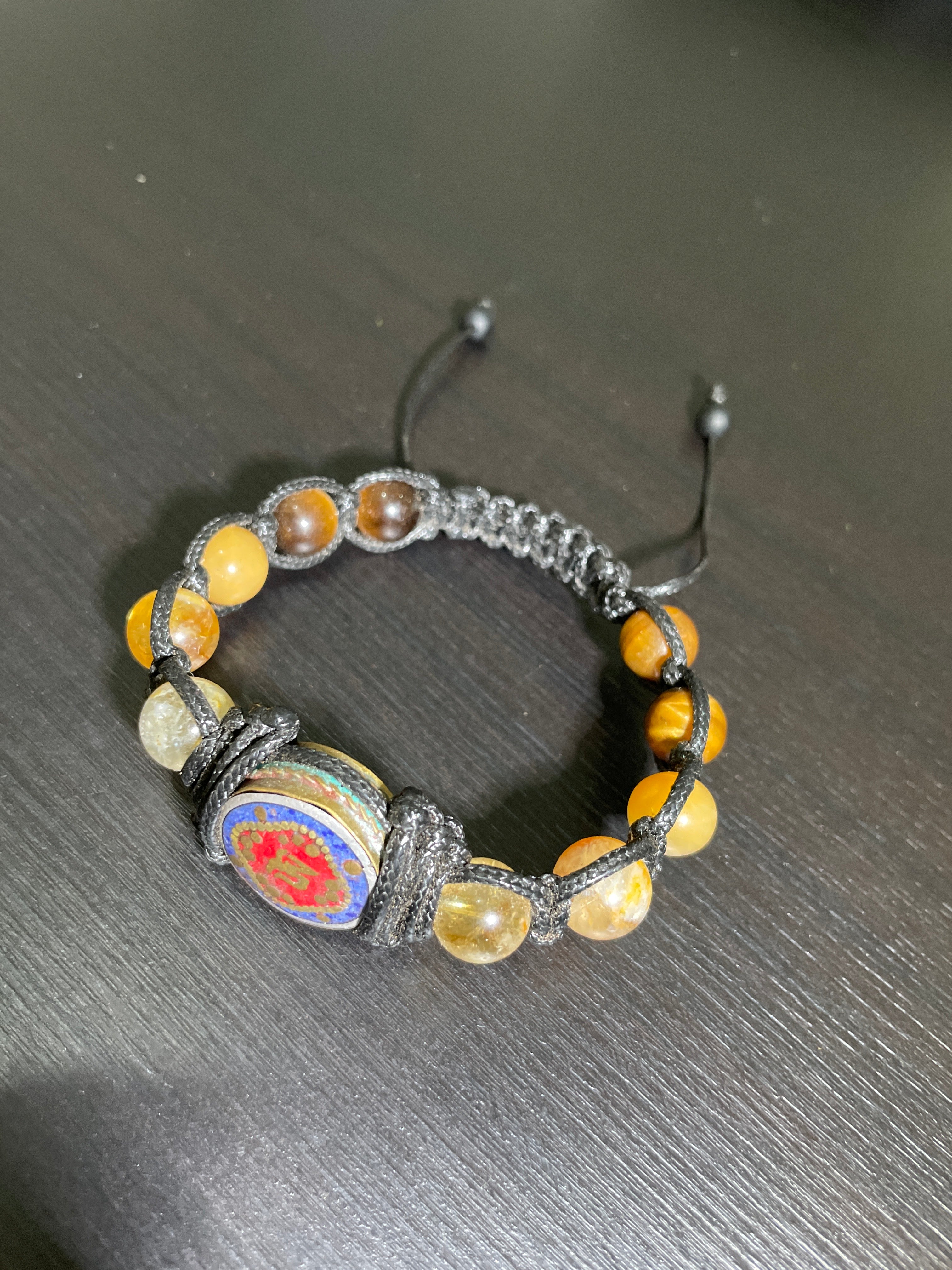 Tiger Eye, Yellow Jade, Citrine, Lapis Lazuli & Coral Handmade Bracelet
