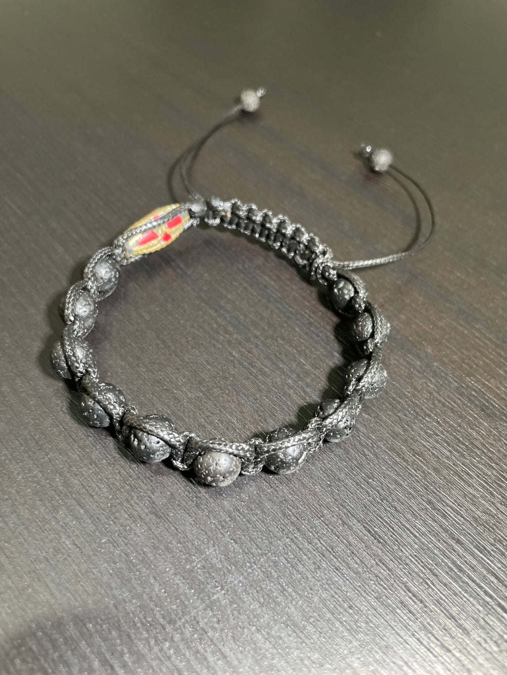 Nepal Coral in Brass, Volcanic Lava Handmade Bracelet