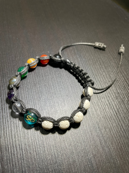 7 Chakras, Mantra, White Volcanic Lava Handmade Bracelet