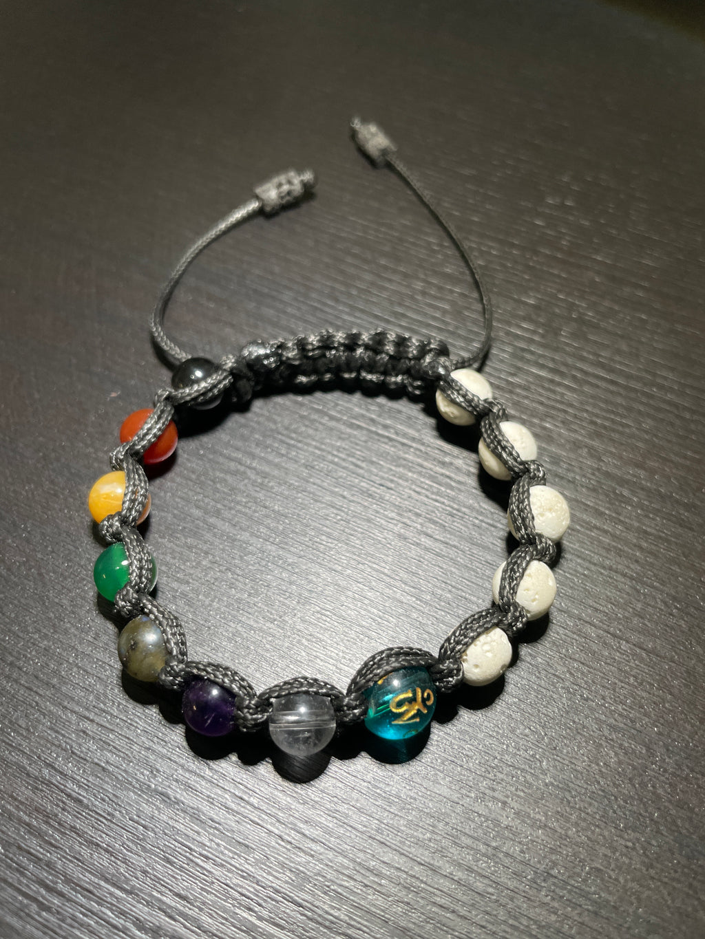 7 Chakras, Mantra, White Volcanic Lava Handmade Bracelet