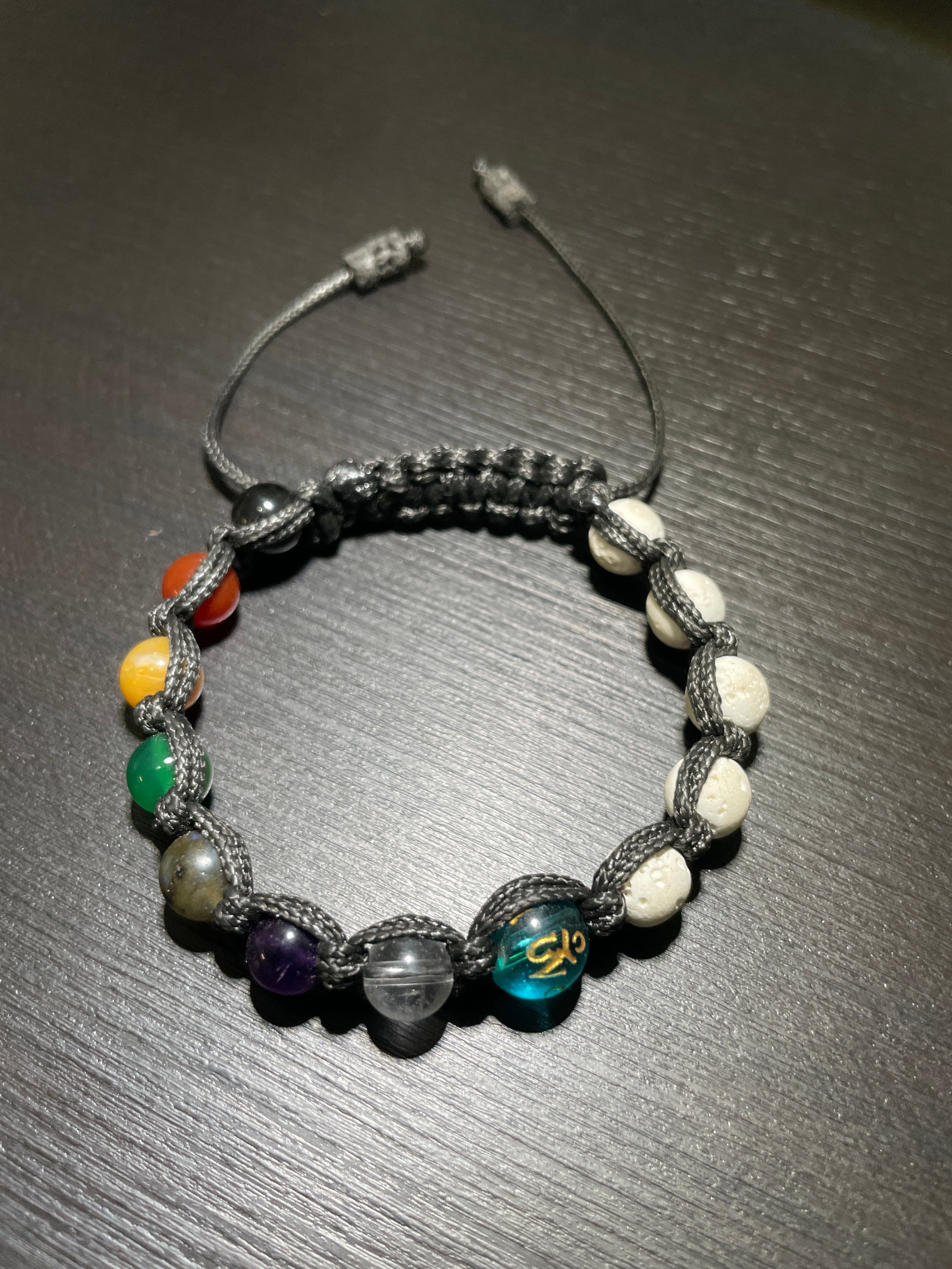 7 Chakras, Mantra, White Volcanic Lava Handmade Bracelet