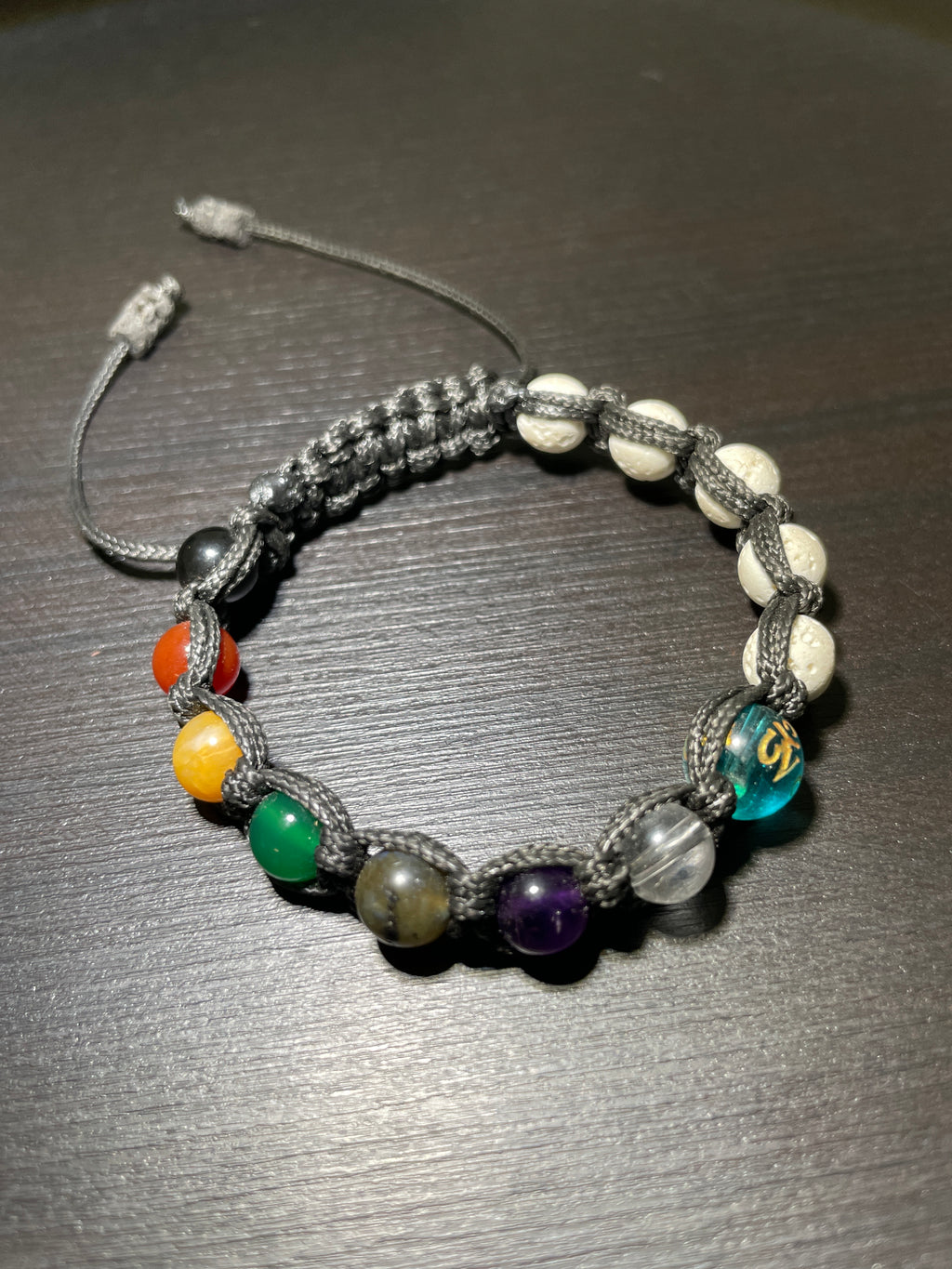 7 Chakras, Mantra, White Volcanic Lava Handmade Bracelet